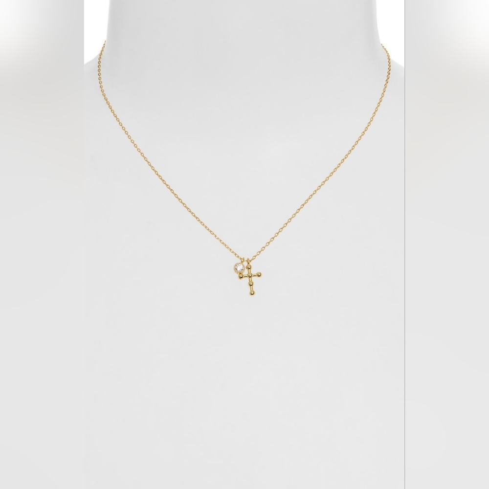 Argento Vivo Gold-Tone Cross Necklace with Crystal Accent